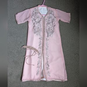 Beautiful Embroidered Soft Pink Girls Kaftan. With Belt. Two Layers.
